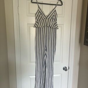 BCBGeneration Navy and White Striped Jumpsuit